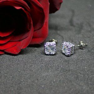 Fifth Avenue Delicate Square Cubic Zirconia Silver Large Crown Stud Earring